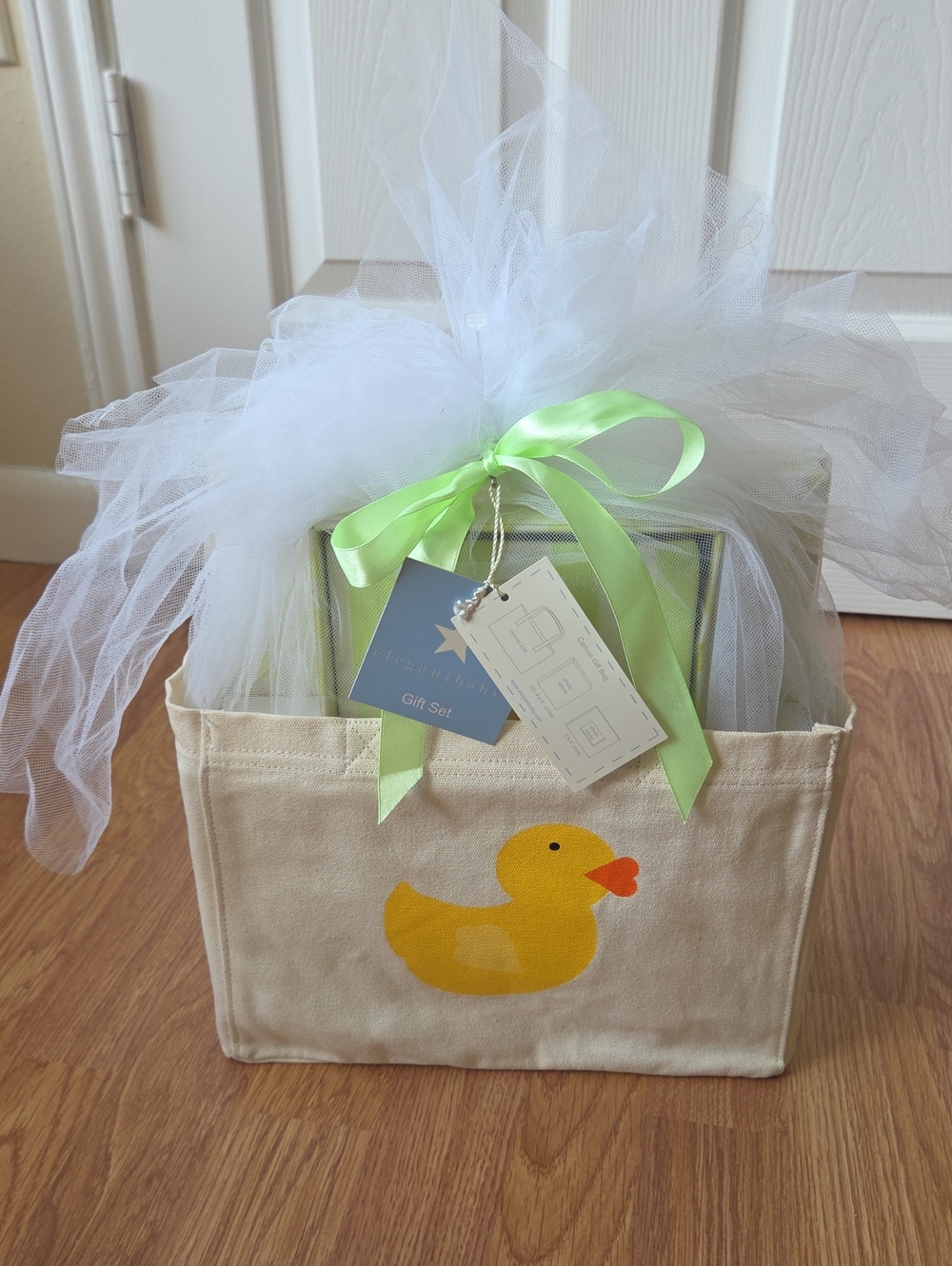 Elegant Baby Newborn Gift Set Canvas Tote Yellow Duck Photo Album, Frame NWT